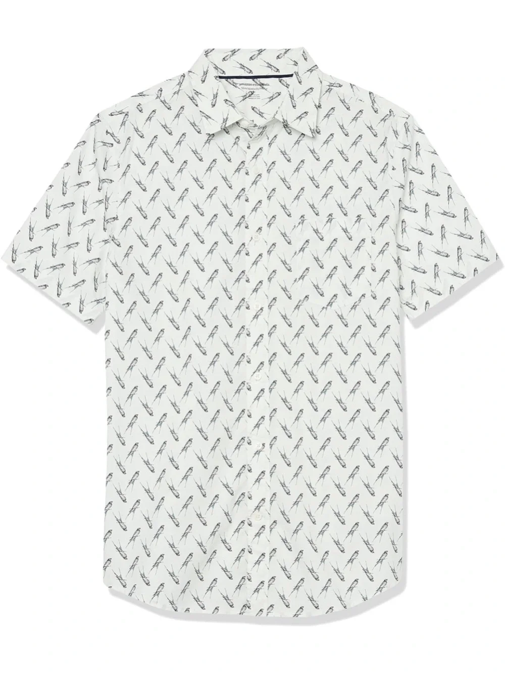 🚘 NWOT Amazon Essentials Cream Short-Sleeve BIRD Printed Button-Down Shirt SLIM